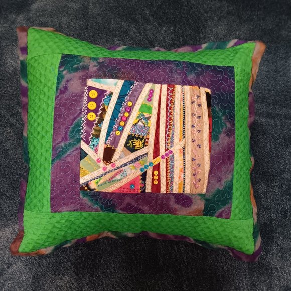 NEW pillowcase pillow cover buttons beads Sewn by hand PATCHWORK - Picture 1 of 4